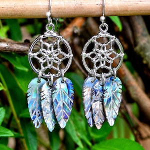 Abalone Dreamcatcher Earrings: Rhodium-Plated, Sterling Silver, Titanium Upgrade Option