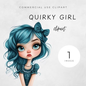 Clipart fille lunatique original, jolie fille des cliparts, clipart lunatique, téléchargement numérique instantané, PNG SINGLE, clipart Transparent usage commercial