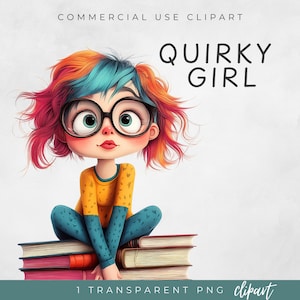 Quirky Whimsical Girl Clipart, Cute Girl Clipart, Whimsical Clipart, Instant Digital Download, SINGLE PNG,Transparent Commercial Use Clipart