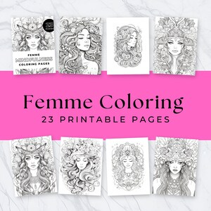 Femme Coloring Pages, Mindfulness Coloring Pages, Colouring for Relaxation, Adult Coloring, Printable pdf pages, 23 Mindfulness Coloring