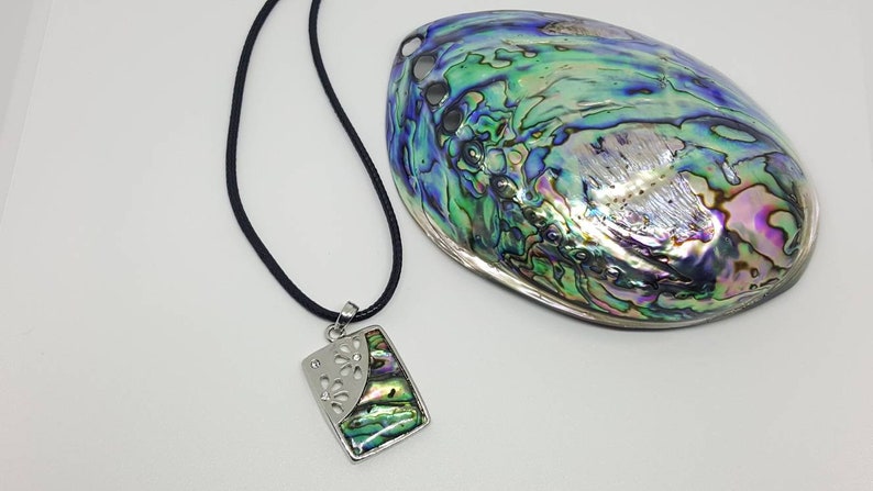 Black Corded Necklace Flower Plate Design Abalone Pendant Abalone Jewelry REDUCED Abalone Necklace