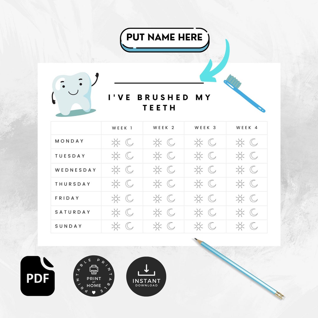 Kids Brush Your Teeth Chart Printable Checklist Tooth Etsy Kids brush your teeth chart printable checklist tooth etsy