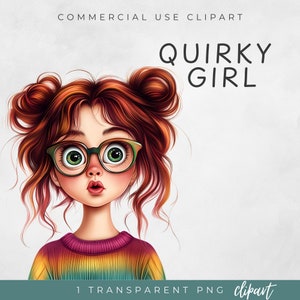 Quirky Whimsical Girl Clipart, Cute Girl Clipart, Whimsical Clipart, Instant Digital Download, SINGLE PNG,Transparent Commercial Use Clipart