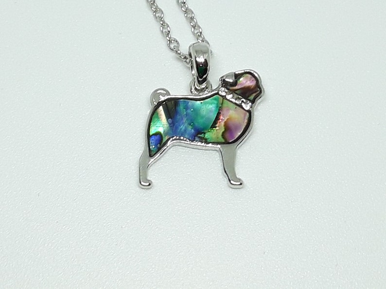 Pug Dog Necklace Abalone Shell Necklace Pug Dog Jewellery Etsy