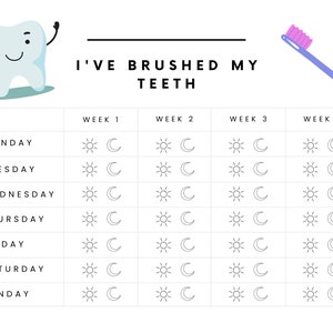 Kids Brush Your Teeth Chart Printable Checklist, Tooth Brushing Chart ...