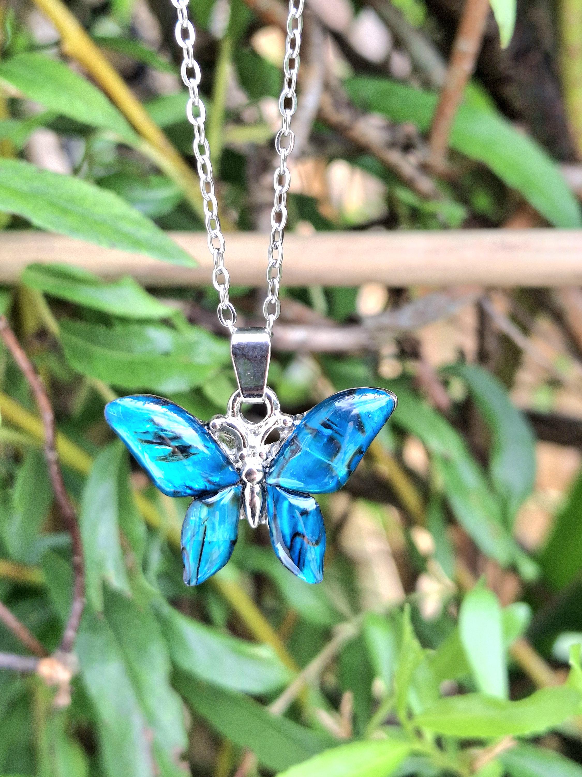 Abalone Shell Blue Butterfly Necklace, Butterfly Pendant