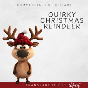 Clipart di renne di Natale, Clipart di Natale eccentrico, Clipart di renne divertenti, Download digitale, PNG SINGOLO, Pubblicità trasparente