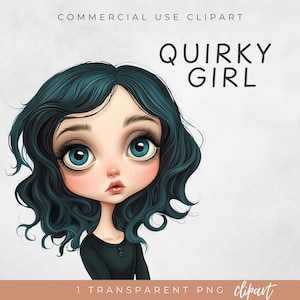 Quirky Whimsical Girl Clipart, Cute Girl Clipart, Whimsical Clipart, Instant Digital Download, SINGLE PNG,Transparent Commercial Use Clipart