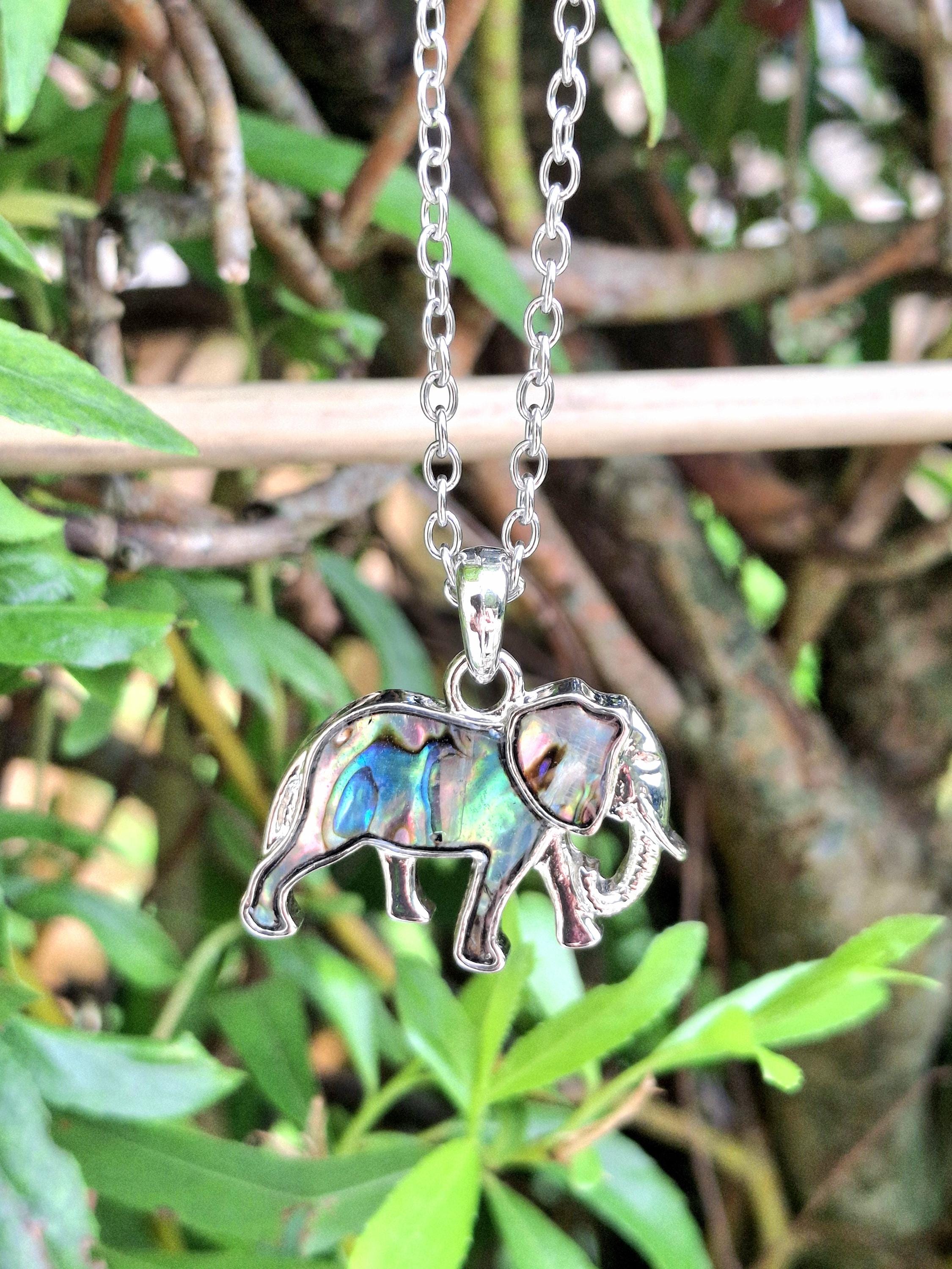 Elephant Necklace, Elephant Jewellery, Elephant Gifts, Animal Necklace, Elephant Pendant, Abalone Jewellery, Gift For Her, Elephant Lover