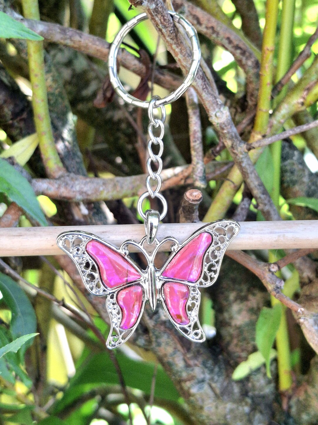 Pink Butterfly Keyring, Unique Abalone Shell Keychain, Handmade Gift ...