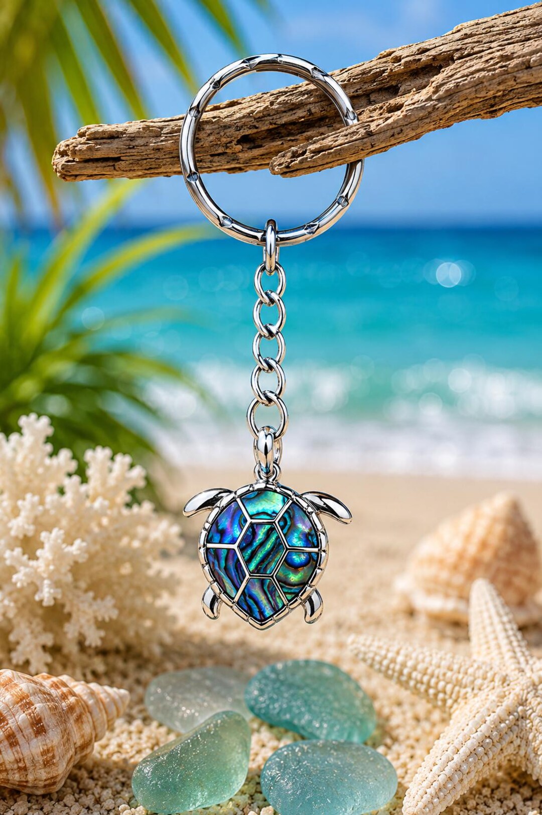 Abalone Shell Turtle Keychain: Rhodium Plated Sea Turtle Keyring - Etsy