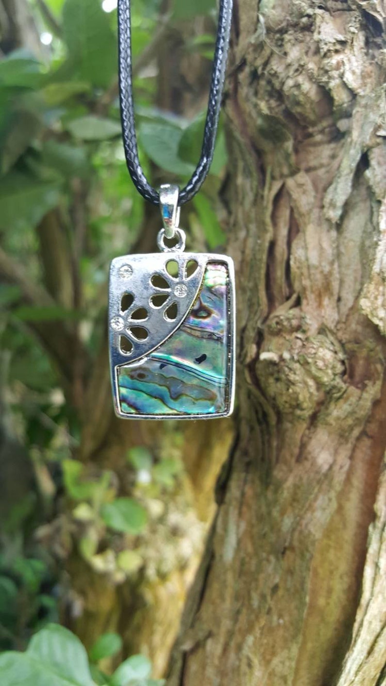 Black Corded Necklace Flower Plate Design Abalone Pendant Abalone Jewelry REDUCED Abalone Necklace