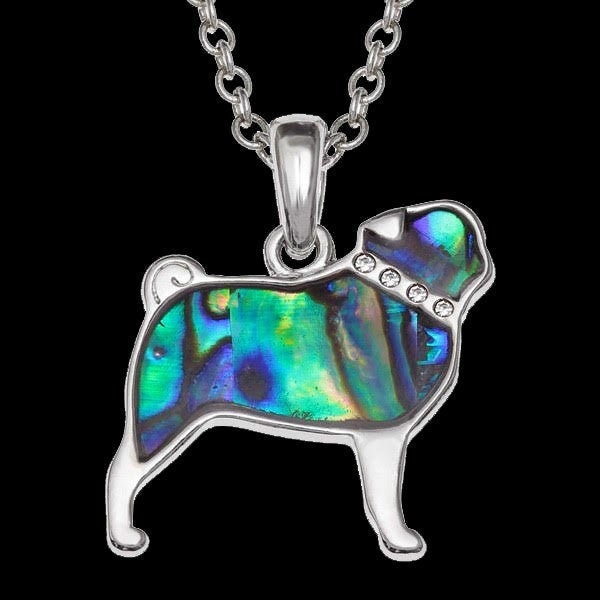 Pug Dog Necklace Abalone Shell Necklace Pug Dog Jewellery Etsy