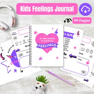Diario de preocupaciones para niños imprimible, Diario de sentimientos de los niños, Herramientas de salud mental para niños, Hojas de trabajo de ansiedad para niños, Libro de ejercicios de sentimientos de niñas