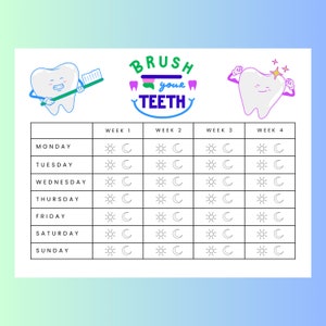 Kids Brush Your Teeth Chart Printable Checklist, Tooth Brushing Chart ...