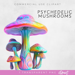 Psychedelic Mushroom Clipart, Magic Mushroom PNG, Colorful Trippy Art, Digital Download for Sublimation, SINGLE Clipart, Psychedelic Clipart
