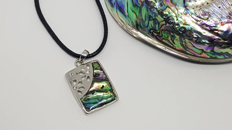 Black Corded Necklace Flower Plate Design Abalone Pendant Abalone Jewelry REDUCED Abalone Necklace
