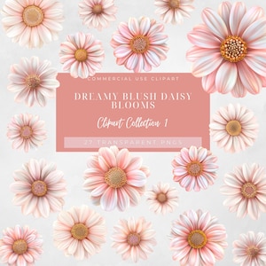 Blush Daisy Clipart: Coral Floral PNGs, Scrapbooking, Sublimation (Digital Download)