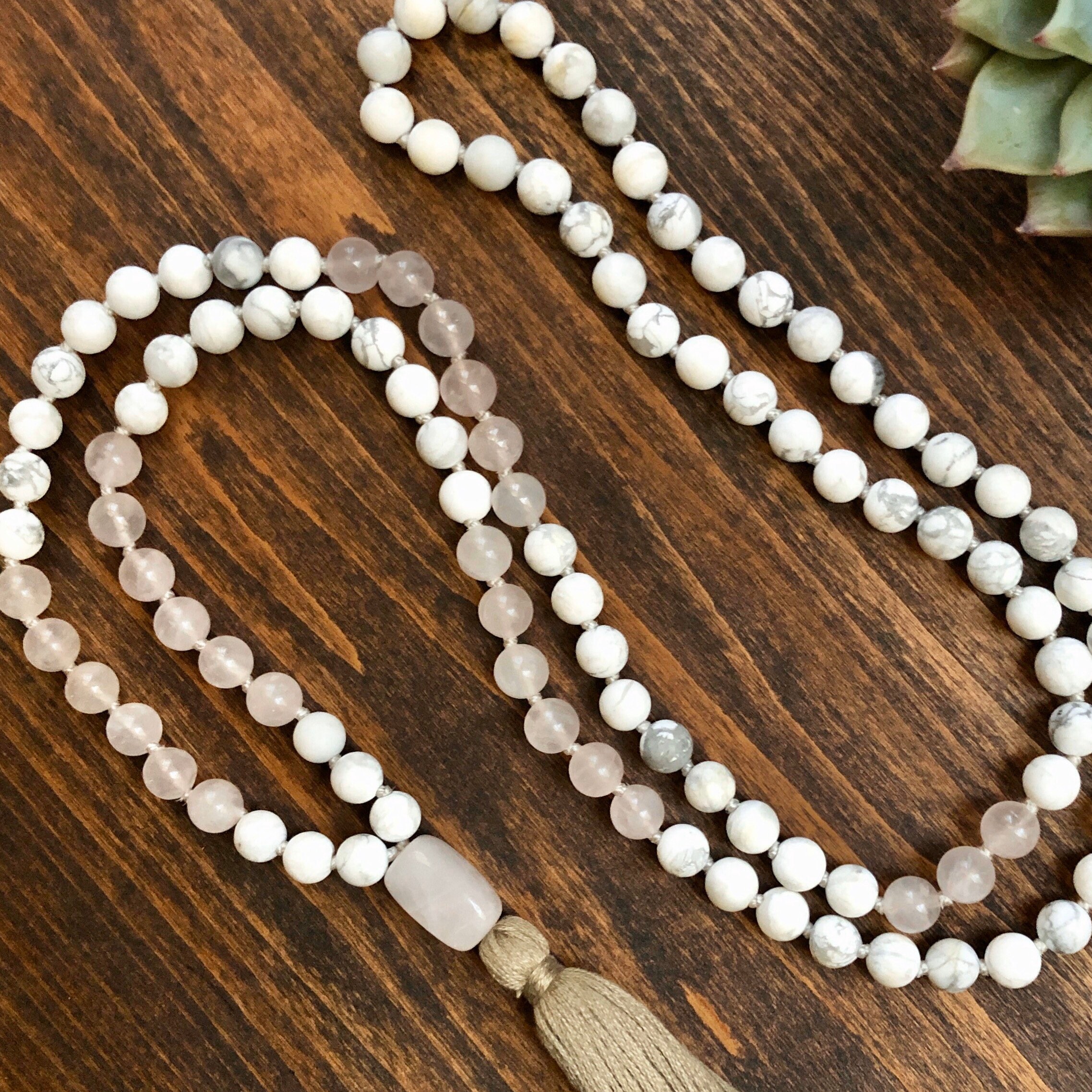 Rose Quartz and Howlite Mala