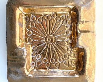 Mid Century Italian Gold Ashtray Fine Ceramic Art Vintage Ashtray - Made in ITALY