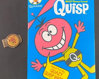 Vintage 1997 QUISP Cereal Box & MONEY CLIP  - Unopened box. Near Mint