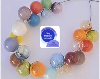 Collier Boules De Verre Style Murano – Rondes Et Colorées – Occasion