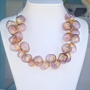 Murano Glass Bubble Necklace: Handmade Cube Beads, Modern,Unique Glass Art