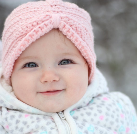 Baby Girl Hat Crochet Hat Turban Style in Pointe Shoe Pink | Etsy