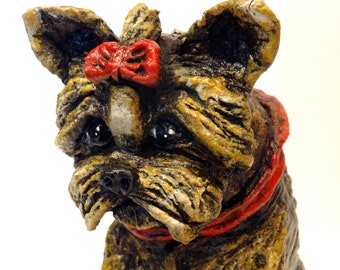 Handmade Dog sculpture / Yorkshire terrier / Paper mache / Animal / Dog lover gift / Green Art