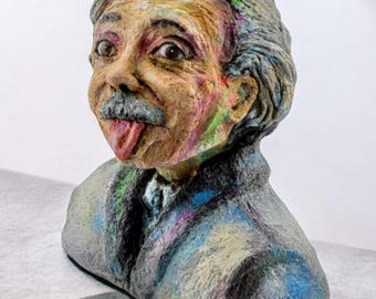 Escultura de Albert Einstein / Busto esculpido a mano / Regalo científico / Decoración artística