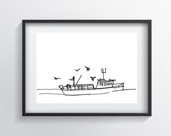 Fishing Boat (Giclee Print) Minimalist Art, Contemporary Wall Art Poster Size Print, New Home Gift, Fine Art Modern Print
