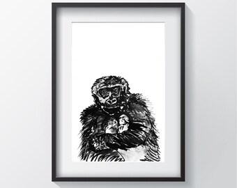 Garry The Gorilla  (Giclee Print) Minimalist Art, Contemporary Wall Art Poster Size Print, New Home Gift, Fine Art Modern Print