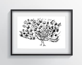 Patrick The Peacock  (Giclee Print) Minimalist Art, Contemporary Wall Art Poster Size Print, New Home Gift, Fine Art Modern Print