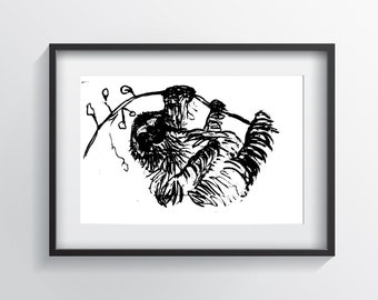 Sally The Sloth  (Giclee Print) Minimalist Art, Contemporary Wall Art Poster Size Print, New Home Gift, Fine Art Modern Print