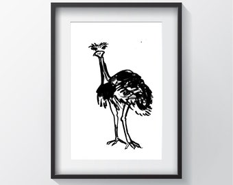 Oliver The Ostrich  (Giclee Print) Minimalist Art, Contemporary Wall Art Poster Size Print, New Home Gift, Fine Art Modern Print