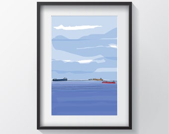 Big Friendly Boats  (Giclee Print) Minimalist Art, Contemporary Wall Art Poster Size Print, New Home Gift, Fine Art Modern Print