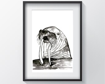 Wendy The Walrus (Giclee Print) Minimalist Art, Contemporary Wall Art Poster Size Print, New Home Gift, Fine Art Modern Print