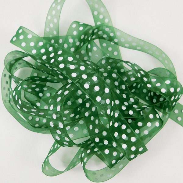 5 Yards Dark Green Organza ribbon 5/8 inch wide Quality trim crafts scrapbooking bows trim organza organdy sheer ribbon white decor dots