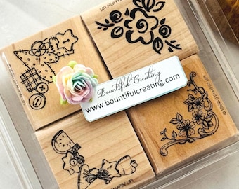 Vintage Retired Stampin Up Corners Mini, Wood Mounted Rubber Stamp Set New in Package, Stamping Scrapbook Journal Craft Art Supplies