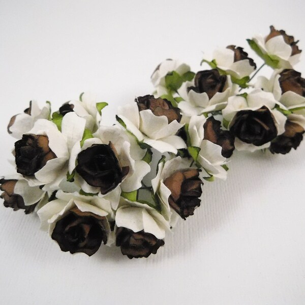 1 inch Scrapbooking Paper Flowers Jasmine with stems supply Floral White Dark Brown craft supplies scrapbooking supplies wedding roses