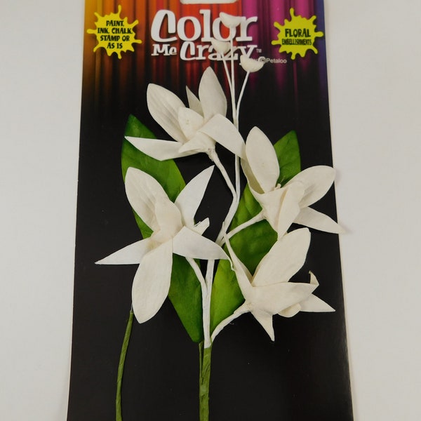 White Floral Vine Petaloo CMC Orchid Spray Madame Cesar White Flowers 1571-003 Bouquet Paper Green leaves scrapbooking cards bouquets