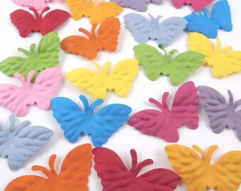 Shades of Bright Rainbow Colored mulberry paper little embossed butterflies craft scrapbooking mixed media cards journals planner crafts