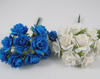 1 inch Scrapbooking Paper Flowers Jasmine with stems supply Floral Turquoise Blue White craft supplies scrapbooking supplies wedding roses