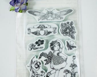 Princess Prima Stamp Set Cling Rubber Stamps Item 951078 little girl scrapbooking embellishment accessory supply mixed media rose heart