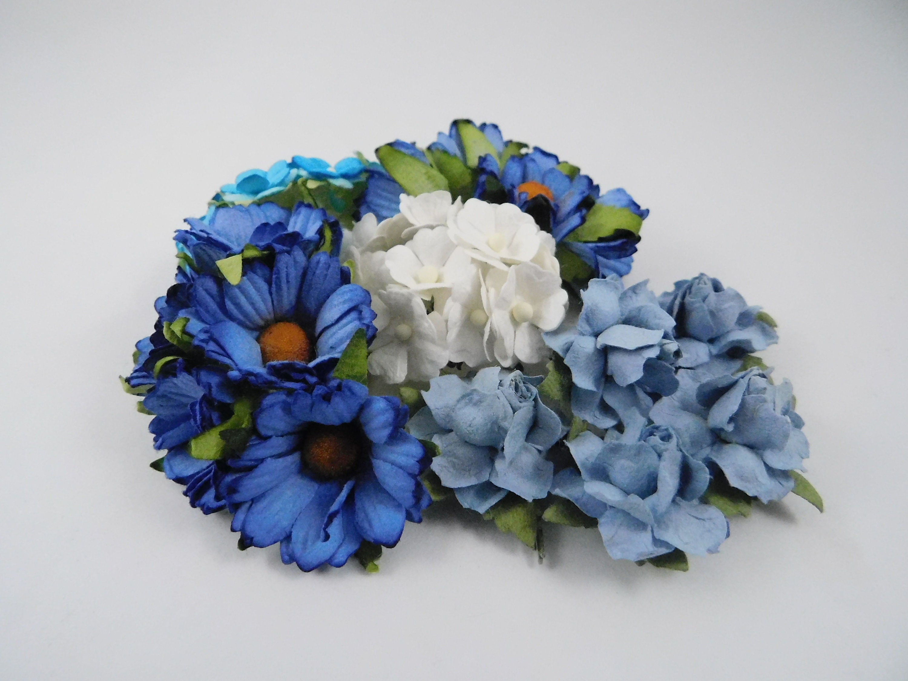 Scrapbooking Paper Flowers Stems Blue Assortment Lot 195 Craft 