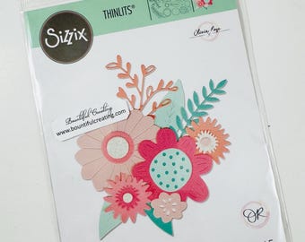 Sizzix Thinlets Bold Flowers Die Set of 9 Dies New in Package - Olivia Rose, Bouquet embellishments, scrapbook supplies, cardmaking, party