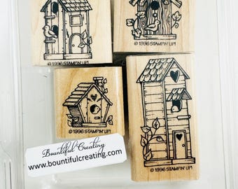 Birdhouse Vintage Retired Stampin Up Wood Mounted Rubber Stamp Set, Great Condition original packaging, card making, stamping, stamps, birds