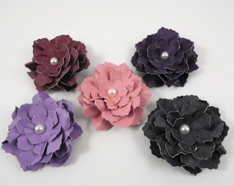 Handmade Paper Flowers Sweet Shabby Wild Roses Craft Paper Floral Embellishments 3D Pretty 2" set of 5, Scrapbooking Pink Purple Black Red