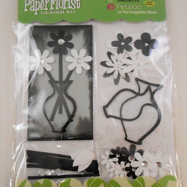 Petaloo Paper Flower Charm Black Grey White paper florist 3D 1360008 kit Glitter Rhinestones Vase Cardstock Floral 3D Scrapbooking Cards