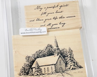 Silent Night, Large Vintage Retired Stampin Up Wood Mounted Rubber Stamp Set, Beautiful Church Scene, New in Package Stamping Card Supplies